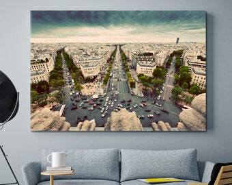 Paris Skyline Canvas Print Wall Art Decor, Vintage Paris View from Arc de Triomphe Photo Art Print, Urban Wall Art, Beautiful City Panels