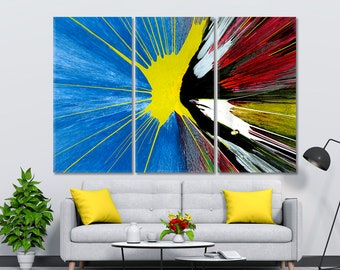 Splash Abstract Amazing Wall Art Composition Canvas Print, Artistic Abstract Shapes Colorful Landscape Blue Yellow Red Black Art Design