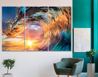Ocean Wave Wall Decor, Ocean Wave Wall Art, Storm Canvas Print, Sea Wave Wall Art, Ocean Wave Multi Panels, Rolling Wave Modern Split Decor