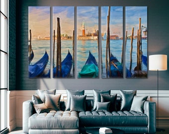 Venice Art Canvas Print Décor, Molo San Marco Pier Impressionist Artwork, Gondolas Wall Art, Fine Art, Scenery Romantic Large Wall Décor