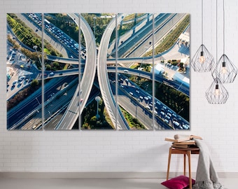 Highway | USA Modern Multi Level Road Wall Decor, Cityscape Poster Print, Road Intersection Wall Art, Highway Wall Art, Urban Modern Art