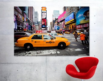 New York City Wall Panels, Large Wall Decor, Large Canvas Print, NYC Yellow Cab Poster Print, Times Square Wall Art, NY Travel Poster