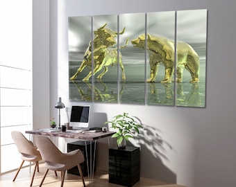 Bull Ad Bear Business Concept Art, Bull and Bear Symbol Wall Art, Market Stock Exchange Art Print, Power Finance Wall Decor, Office Wall Art