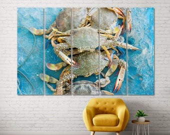 Blue Crab Extra Large Wall Decor, Crustacean Multi Panels Print, Seafood Restaurant Wall Art, Large Canvas Print. Interior Decoration