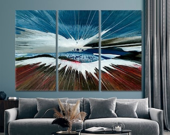 Amazing Abstract Mountain Landscape Canvas Print Wall Art Decor, Artistic Splash Blue Sky Split At, Colorful Wall Art Print Ready To Hang