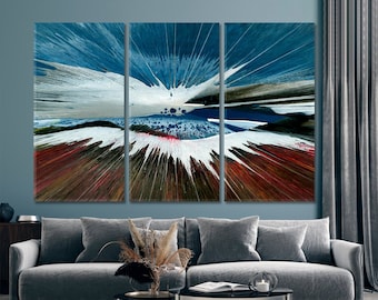 Amazing Abstract Mountain Landscape Canvas Print Wall Art Décor, Artistic Splash Blue Sky Split At, Colorful Wall Art Print Ready To Hang