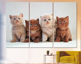 Four Various British Kittens Multi Panel Framed Canvas Set, Kitten Home Wall Art, Pretty Animals Wall Decor, Pet Animal Decoration Gift