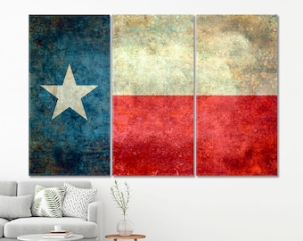 Texas Flag Large Wall Decor, Texas Flag Vintage Wall Art, Great Lone Star State Canvas Print, USA Travel Poster, Patriotic America Gift Idea
