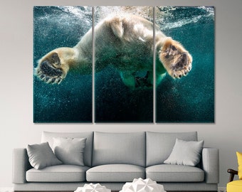 Swimming | Polar Bear Underwater Poster, Amazing Photo Art Canvas Print, Ocean Babbles Photography Wall Decor, Wild Animals Wall Art