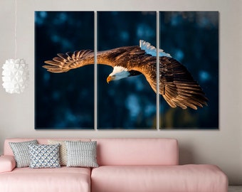 Eagle Wall Decor, Soaring American Bald Eagle Wall Art Print, Eagle Canvas Art, Alaska Mountain Wall Decor, Wildlife Eagle Large Wall Decor