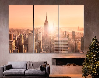 New York City Wall Artwork, Manhattan Canvas Print, Downtown Poster, Skyline Wall Hangings, Empire State Building Photography, Sunset Art