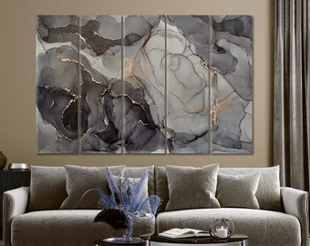Gray Marble Wall Decor | Marble Fluid Art Wall Decor, Contemporary Wall Art, Grey Abstract Wall Panels, Marble Canvas Print Large Wall Decor