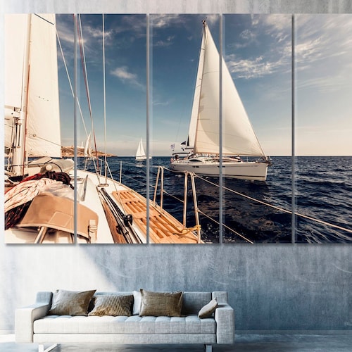 White Sails Sailing Ship Yacht Wall Decor Sailing Boat Wall Etsy
