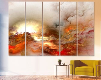 Art mural futuriste, décoration murale nuage, impression chaos de flammes, art nuages, grande décoration murale fumée de brouillard pour la maison impression sur toile, art moderne ciel