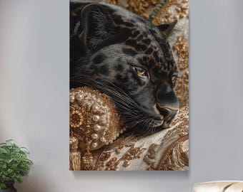 Black Panther Art Print, Luxury Animal Portrait Canvas Print, Wildlife Wall Decor
