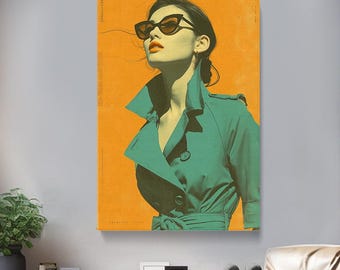 Pop Art Woman Canvas Print, Modern Fashion Portrait Wall Art, Vintage Art Wall Decor, Modern Artwork for Office or Loft