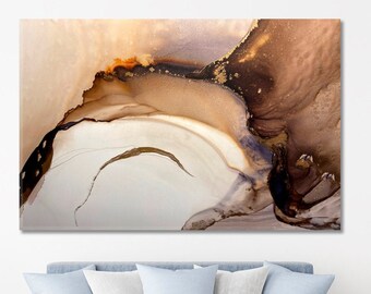 Abstract Brown Beige Gray Marble Smock Art Canvas Print, Beautiful Wall Art Decor, Colorful Ink Clouds On Canvas Print Ready To Hang Art