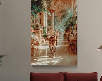 Leopard Art Print, Luxury Palace Canvas Print, Exotic Wildlife Wall Art, Jungle Animal in Baroque Art for Office or Living Room