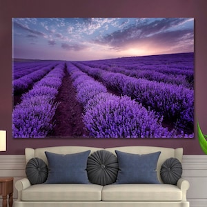 Lavendelfeld Druck, Schöne Landschaft Wand Foto-Dekor, Lila Lawanda Große Wandkunst, Natur Moderne Wand-Dekor, Gerahmte Kunst-Dekor