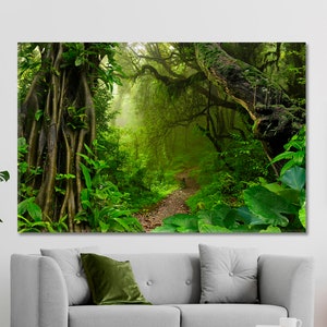 Dschungel Wandkunst, Dschungel Poster Druck Auf Leinwand, Tropischer Wald Wohnkultur, Landschaft Wandkunst, Regenwald Bäume Kunst, Tannenwald Kunst