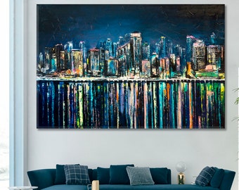 Land Of Night lights | Fantastic Florida Art Canvas Print Large Wall Décor, Fantasy Coastal City Wall Decor, Landscape Art, Colorful Poster