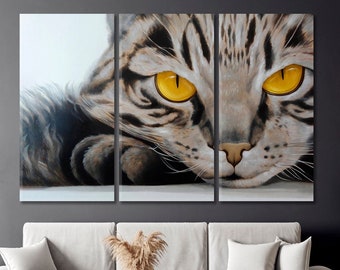 Cat Yellow Eyes Portrait Large Wall Decor, Animals Decoration, Cat Canvas Wall Art, Pretty Cat Canvas Print, Cat Lover Gift Home Decor