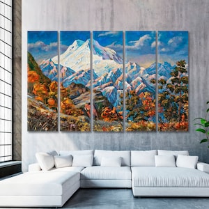 Stampa su tela con paesaggio autunnale del monte Elbrus, grande decorazione da parete con picco della montagna, belle arti, stampa poster della cima della montagna, decorazione da parete alla moda