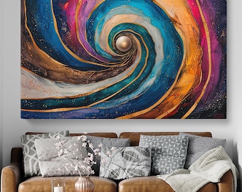 Abstracte spiraal kunst aan de muur, kleurrijke spiraalstelsel canvasafdruk, abstracte ruimte muur kunst voor woonkamer of kantoor, astronomie liefhebbers cadeau