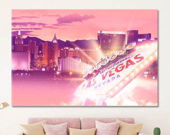LAS VEGAS | Fabulous Shiny Las Vegas Famous Places Poster Print, Urban Wall Art, Casino City Canvas Print, Las Vegas Landmarks, Symbol Art