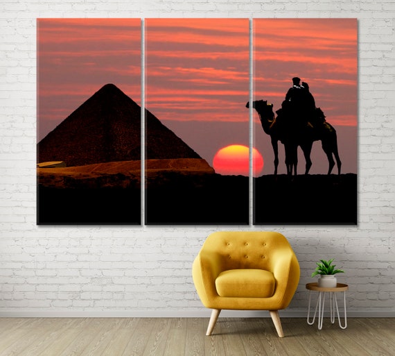 Egypt Wall Decor, Pyramid Wall Art, Camel Poster Print, Egypt Sunset Canvas Print, History Egypt Landmark Wall Art,  Egypt Landscape Decor