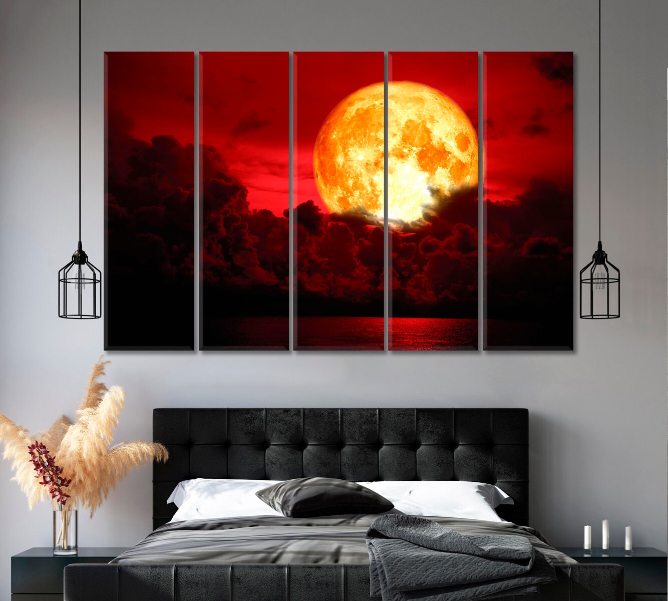 Eclipse Full Blood Moon Canvas Art Moon Wall Art Sea Cloud Etsy