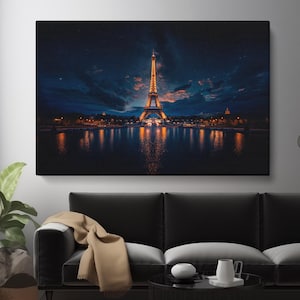 Impresión en lienzo de la Torre Eiffel, arte de pared de la Torre Eiffel de París de noche, decoración artística de París para el hogar y la oficina, tapices de la Torre Eiffel, arte de París