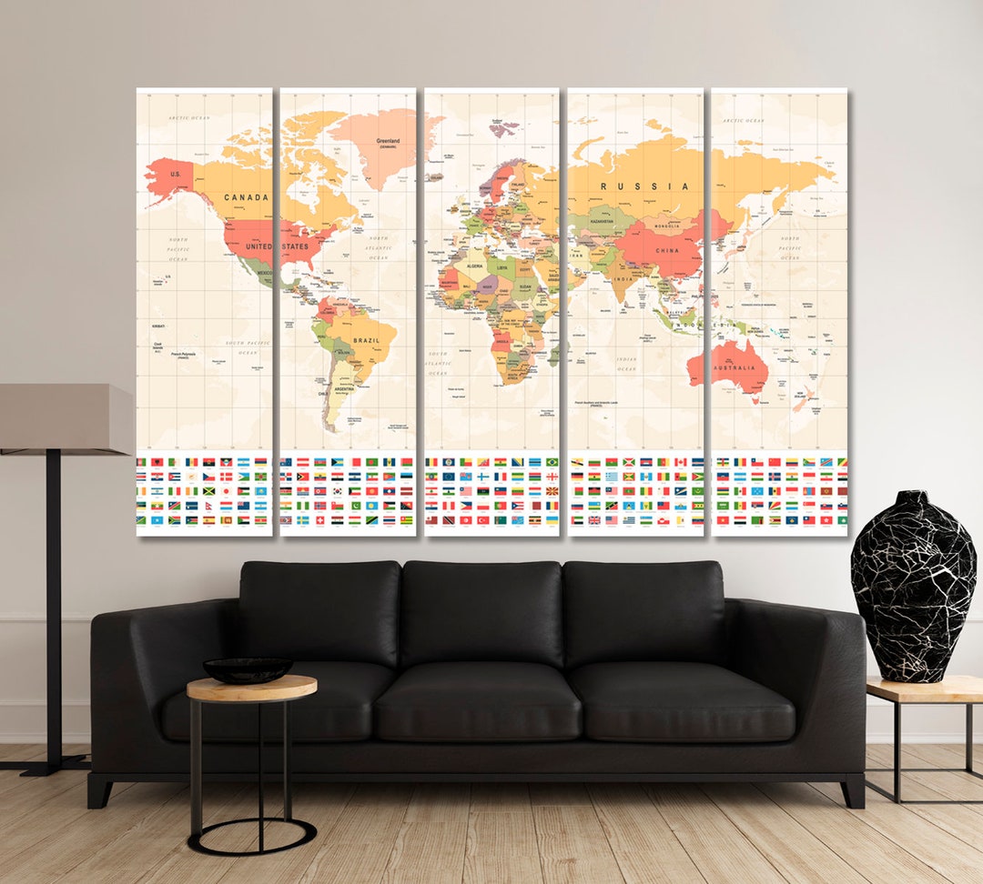 World Map Large Map on Canvas Print, World Map Poster, World Map Wall ...
