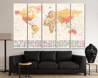 Weltkarte Wandkunst, große Karte Leinwanddruck, Weltkarte Poster, Weltkarte Kunstdruck, Weltkarte Multi Panels, Kartenkunst