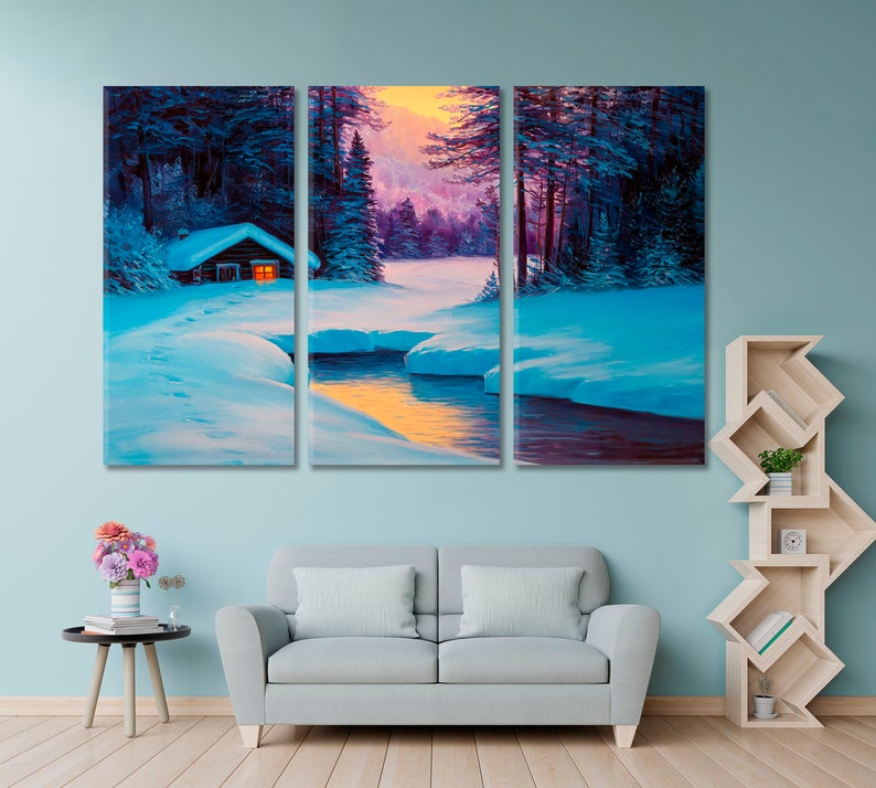 Magical Winter House in Woods Art Canvas Print Winter - Etsy