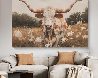 Longhorn Kuh Leinwanddruck, Longhorn Kuh Wandkunst, Texas Rinder Fotografie, Longhorn Kuh Dekor, rustikale Bauernhaus Dekoration, Tierdrucke