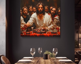 Letztes Abendmahl Wandkunst Jesus und Schüler Kunstdruck, christliche Leinwanddruck, religiöse Kunst für Esszimmer, letztes Abendmahl großen Kunstdruck