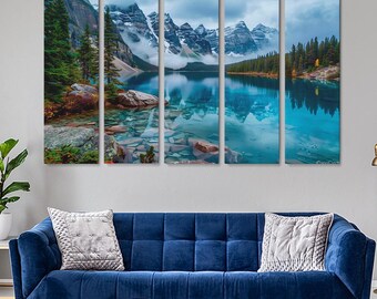 Moraine Lake Mountain Canvas Print, Pine Forest Wall Art, Banff National Park Decor, Moraine Lake Art for Home, Nature Landscape Home Decor