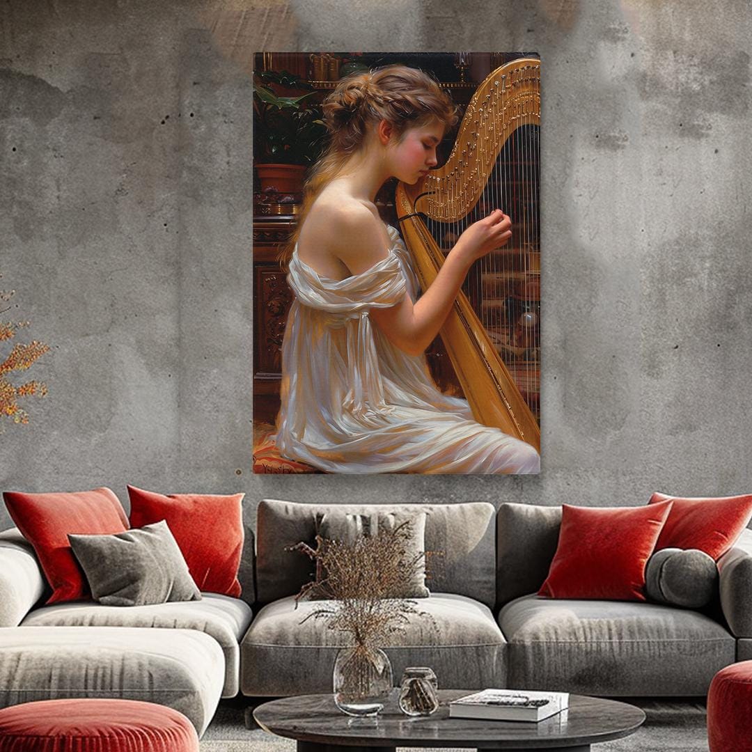 Harp Wall Art, Woman Playing Harp Canvas Print, Classical Music