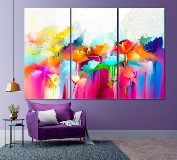 Abstract Colorful Canvas Print, Abstract Flower Wall Art, Trendy Vivid Modern Art, Impressionist Art, Contemporary Art Large Wall Décor