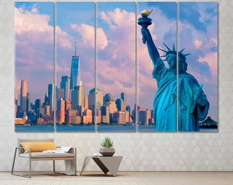 Statue Of Liberty Wall Set, New York City Modern Art, Manhattan Landmarks Canvas Print, NYC Cityscape Art, American Skyscraper Wall Panels