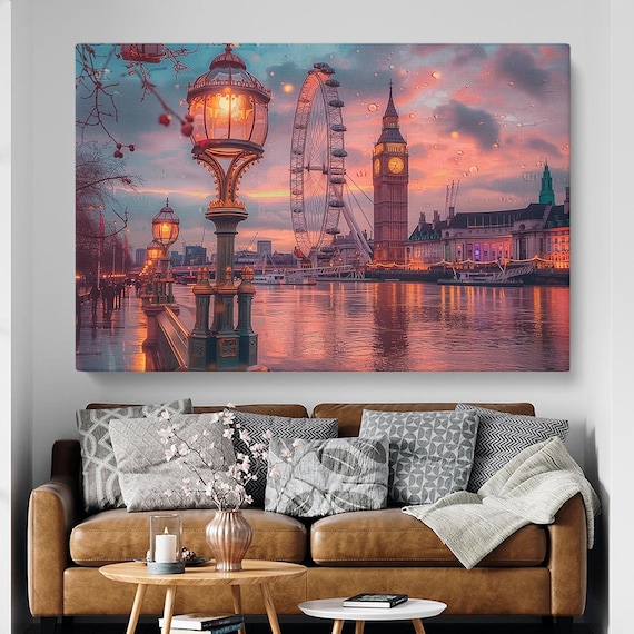 Stampa Artistica, Tela Da Parete Con Stampa Di Londra, Big Ben E Ombrello Rosso, Red, A0 91x61cm (36x24in - 13
