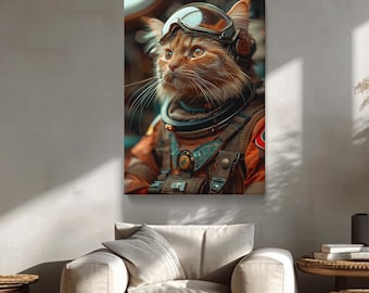 Astronaut Cat Canvas Print, Space Cat Wall Art, Space Animal Decor, Funny Animal Art Pictures, Astronaut Cat Art, Space Modern Decor