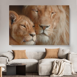 Lion and Lioness Canvas Print, Wildlife Wall Art for Bedroom or Living Room, Animal Couples Prints, Wildlife Artwork, Lion Couple Wall Decor