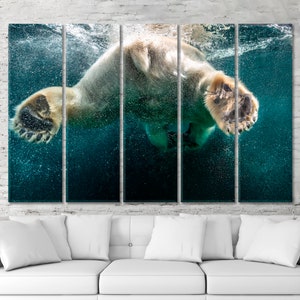 Swimming Polar Bear Underwater Poster, Amazing Photo Art Canvas Print ...