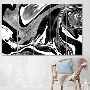 Monochrome Swirl Ink Canvas Print, Abstract Pattern Wall Art, Modern Minimalist Office or Home Decor, Black and White Artwork Framed Ready To Hang