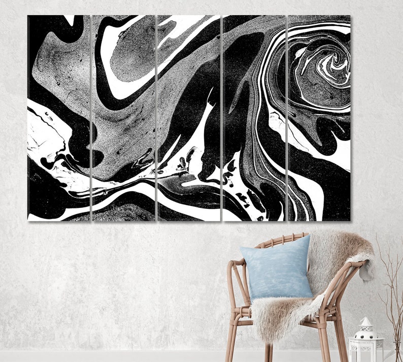 Monochrome Swirl Ink Canvas Print, Abstract Pattern Wall Art, Modern Minimalist Office or Home Decor, Black and White Artwork Framed Ready To Hang