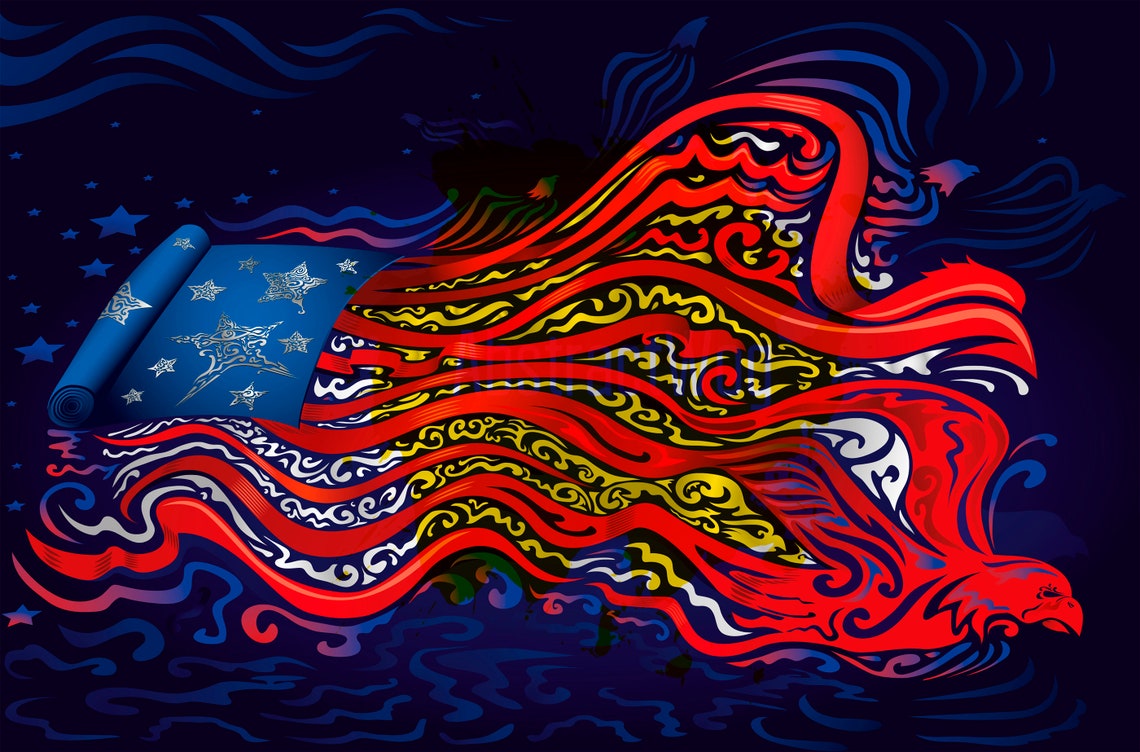 Abstract U.S Flag Blue Red Wall Art American Flag Poster Etsy