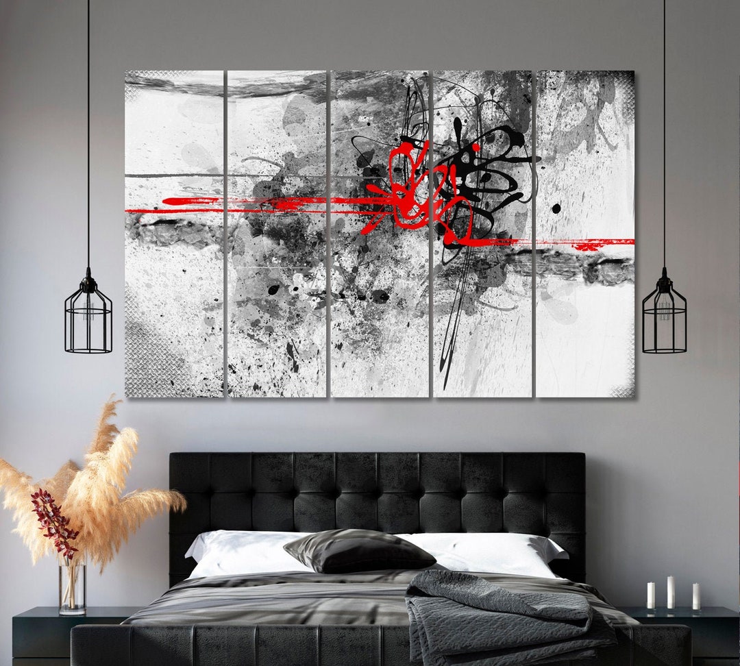 Splatter Black White Red Abstract Art Large Wall Décor, Modern Drip Wall Art, Red Splash Refined
