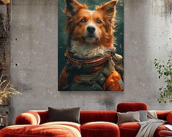 Astronaut Dog Canvas Print, Space Hero Wall Art, Space Animal Decor, Dog Artwork Framed Ready to Hang, Dog Modern Canvas Art